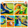 8-in-1 jumping castle featuring a slide, climbing wall, and splash pool with water cannon for summer fun.