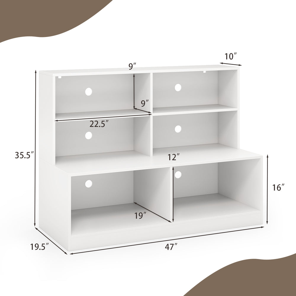 Entryway shoe cabinet in white with 4-cube storage, 2 compartments, and anti-tipping kits for safety and organization.