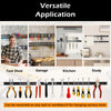 18-inch black magnetic tool holder strip with tools, ideal for garage, kitchen, or study organization.