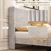 Queen size velvet bed frame with vertical channel tufted wingback headboard in white, offering modern elegance and.