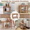 19-inch teak wood shower bench with storage shelf, versatile for bathroom, shoe rack, or side table use.