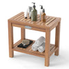 19-inch teak wood shower bench with storage shelf, featuring a slatted design for drainage, perfect for bathroom or.