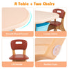 Children's activity table and two chairs set in colorful design, featuring smooth corners and storage drawers for.