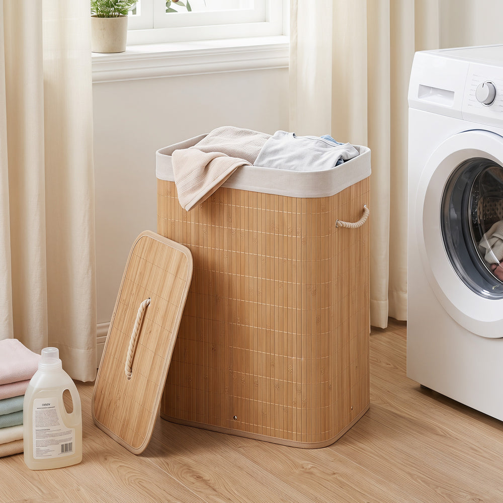 19 Gal Bamboo Clothes Hamper with Removable Liner and Portable Handles-Natrual - Gallery View 1 of 10