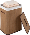 Bamboo clothes hamper with removable liner, brown color, 19-gal capacity, perfect for laundry storage in any room.