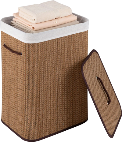 Costway 19 Gal Bamboo Clothes Hamper w/ Removable Liner Handles 26433594 New