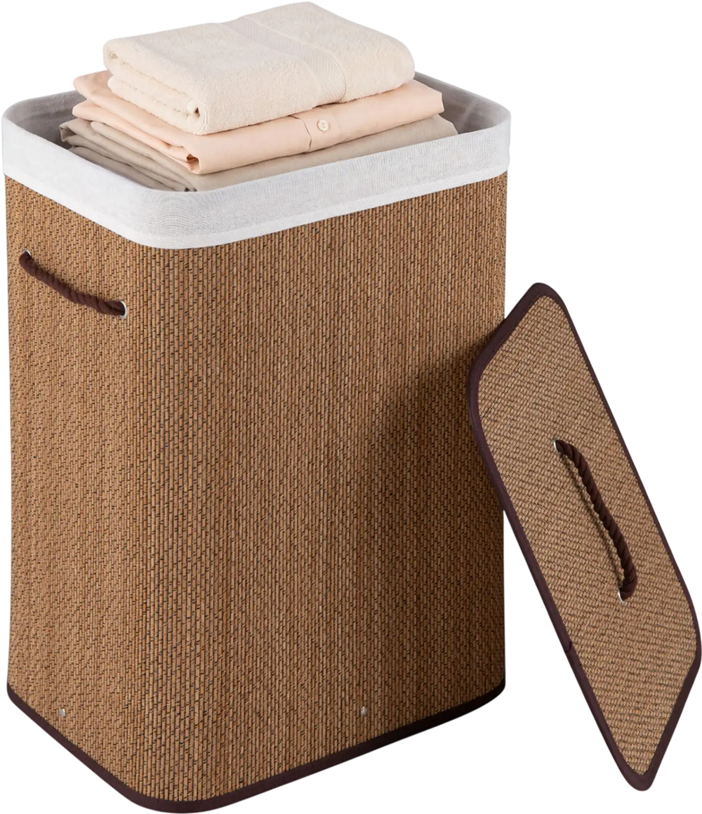 Bamboo clothes hamper with removable liner, brown color, 19-gal capacity, perfect for laundry storage in any room.