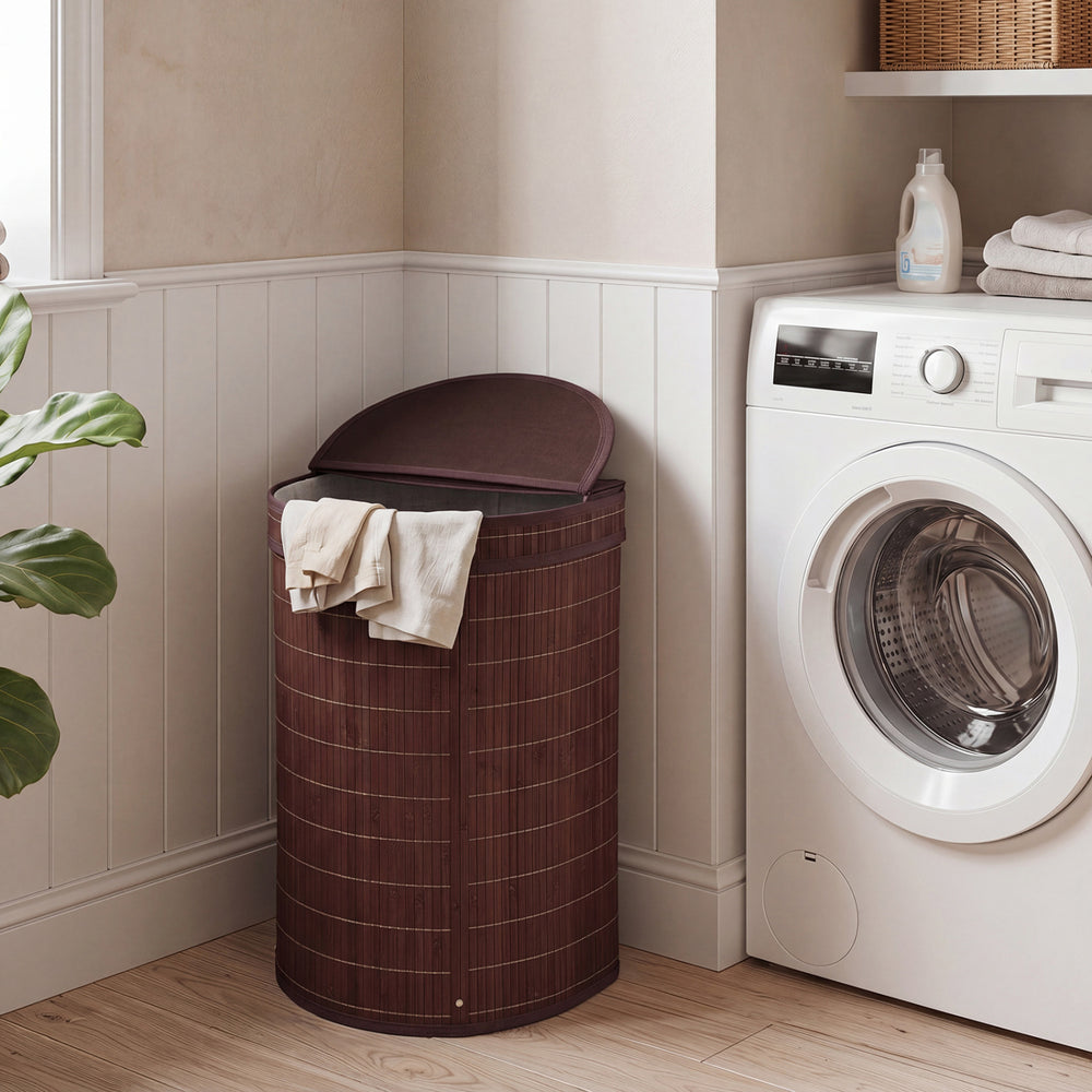 19 Gal Capacity Bamboo Laundry Hamper with Zippered Lid-Brown - Gallery View 1 of 10
