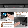 Stainless steel trash can with manual control, featuring a sensitive sensor and quiet close for efficient waste.