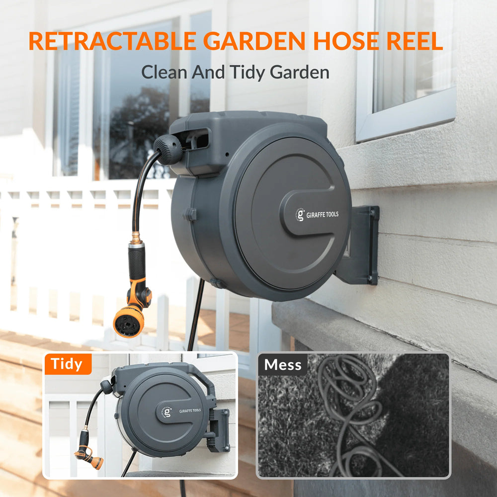Giraffe Tools Retractable Garden Hose Reel 1/2 in. x 155 ft. 180° Wall Mount New