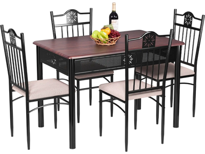 Costway 5-Piece Wood Metal Dining Table Chair Set w/ Cushions 40891326 New
