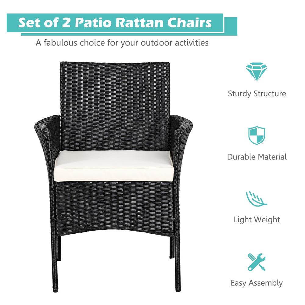 Patio wicker chair with cozy seat cushion, sturdy PE rattan, and curved armrests for outdoor comfort and style.