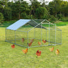 Large walk-in chicken coop with roof cover, featuring a galvanized frame and PVC coated mesh for outdoor safety.