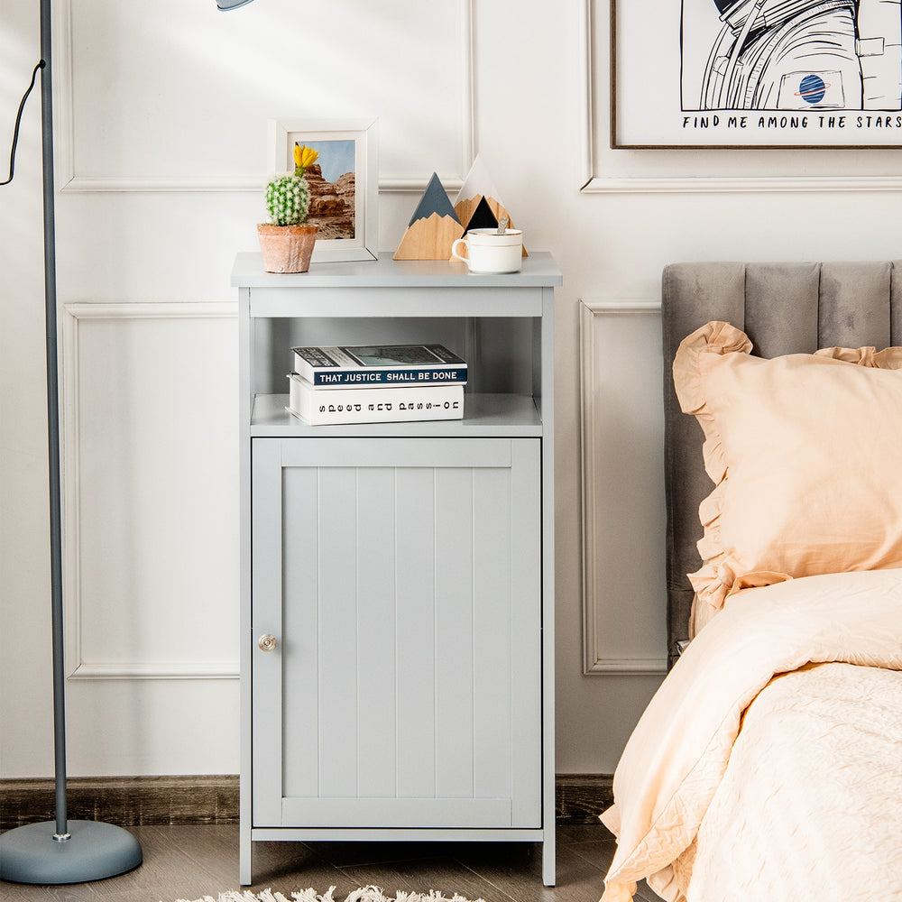 Bathroom Wooden Floor Cabinet with Multifunction Storage Rack-Gray - Gallery View 1 of 10