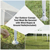 Outdoor canopy tent with wind ropes and ground nails, featuring a waterproof design for events like BBQs and weddings.