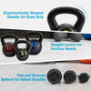 Ergonomically shaped kettlebells in 5, 10, and 15lbs for strength training and easy grip during workouts.