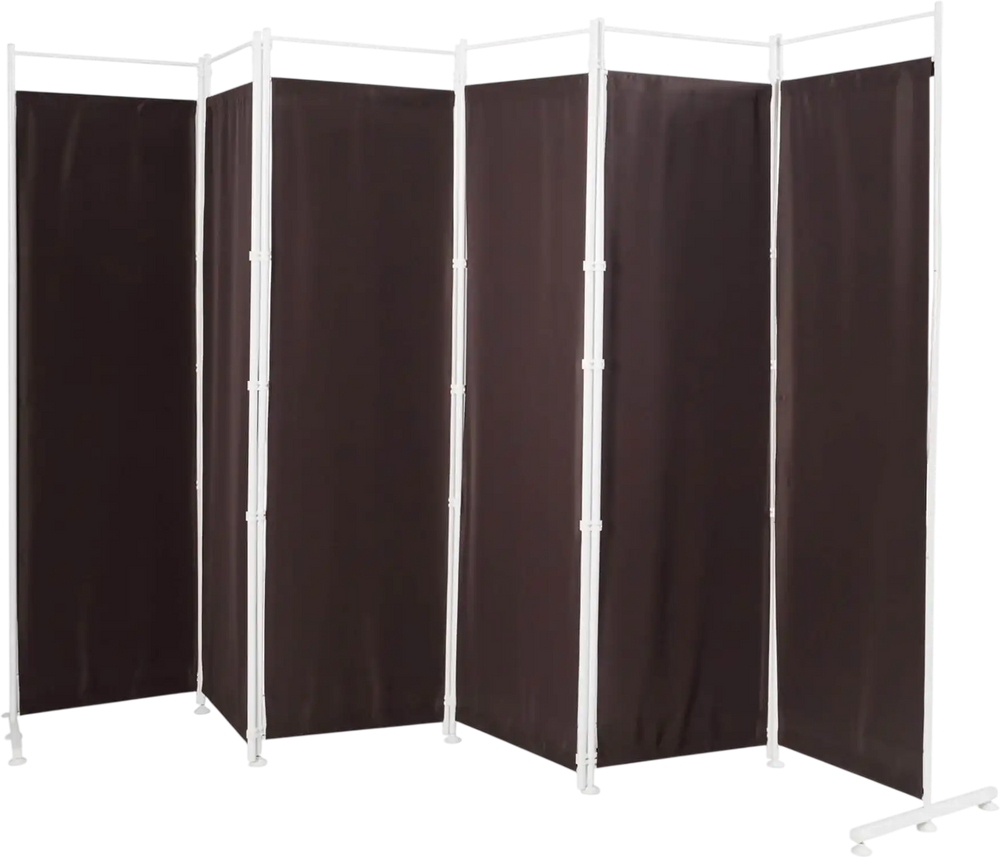 6-panel folding privacy screen in brown with durable polyester fabric and steel frame, ideal for creating private.