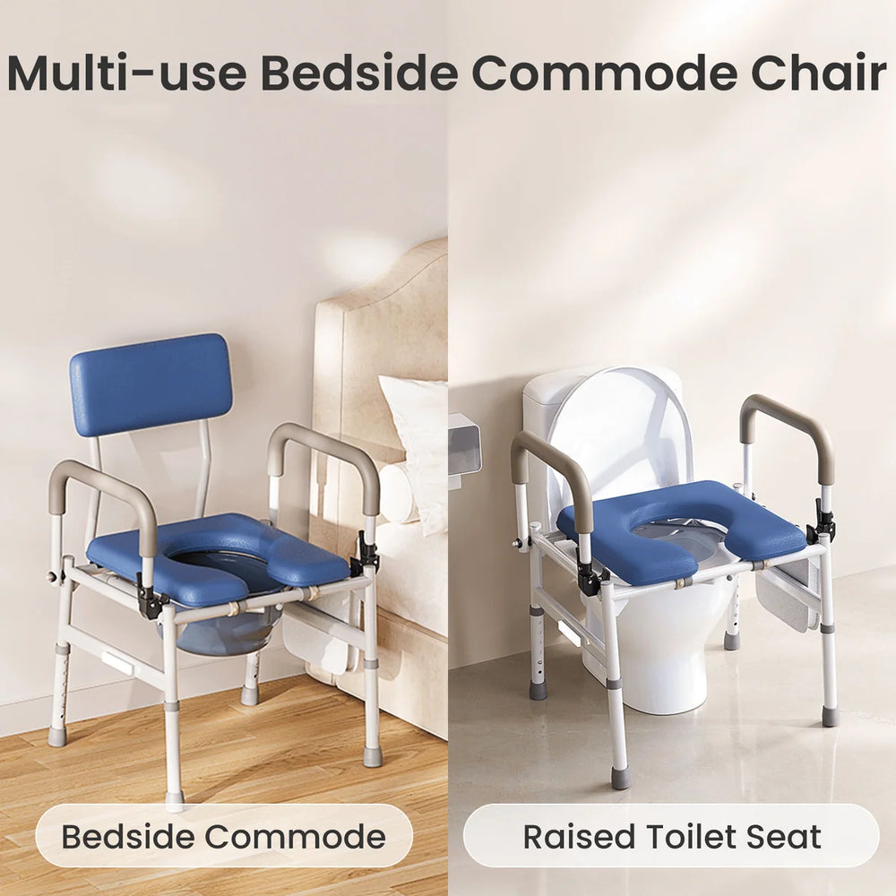 Vocic YR11 Commode Chair Flip-Up Armrests 400 lb. Capacity Height/Width Adjustable New