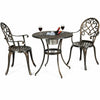 3-piece outdoor bistro set in antique bronze with removable ice bucket, perfect for garden or patio relaxation.
