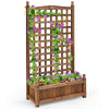 Solid wood planter box with trellis, featuring a grid design for climbing plants, perfect for garden or patio decor.