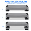 Adjustable aerobic cardio stepper with risers, showcasing three height levels: 6", 8", and 10" for versatile workouts.