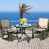 Two-piece patio glider chair set with breathable fabric and sturdy iron frame, perfect for outdoor relaxation.