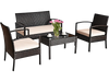 4 Pieces Patio Rattan Conversation Set with Loveseat Sofas and Coffee Table