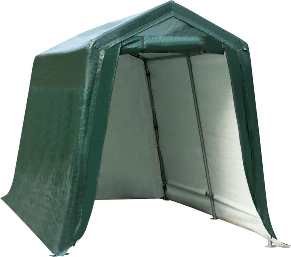 Outdoor carport shed with waterproof ripstop cover, 7 x 12 ft, featuring a sturdy steel frame and removable zippered.