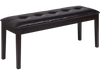 Button-tufted brown upholstered dining bench with solid rubber wood legs, ideal for dining or hallway use.