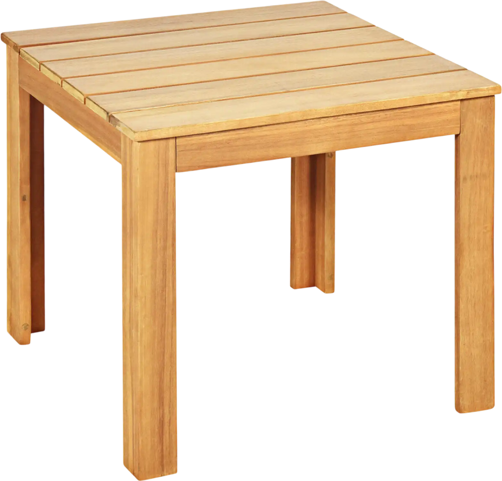 Natural acacia wood square patio coffee table with a waterproof varnish surface, ideal for outdoor and indoor use.