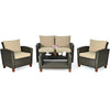 Detail of the wide armrest and comfortable cushion on the patio rattan chair, designed for outdoor relaxation.