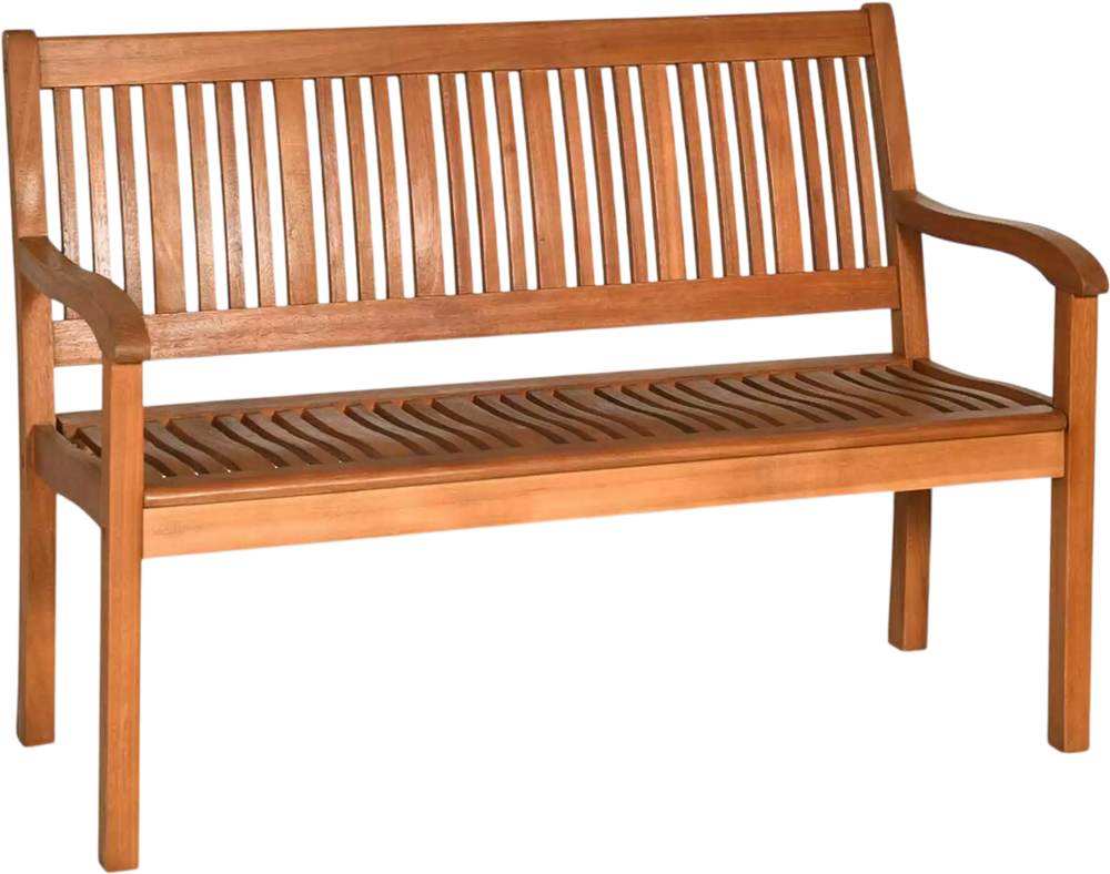 Two Person Solid Wood Garden Bench with Curved Backrest and Wide Armrest