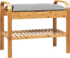 Bamboo shoe rack bench with storage shelf, ergonomic design, sturdy frame, ideal for entryway or hallway use.