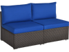Armless patio rattan sofa set with navy cushions, featuring a sturdy frame, ideal for outdoor relaxation.