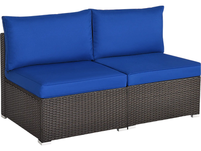 Costway 2-Piece Patio Rattan Armless Sofa Set w/ Cushions & Pillows 82490316 New