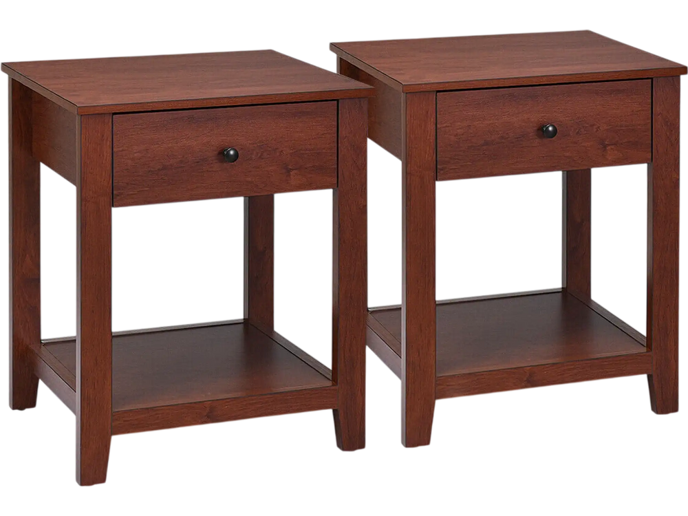 Set of 2 Nightstand with Storage Shelf and Pull Handle