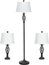 2 Table Lamps 1 Floor Lamp Set with Fabric Shades
