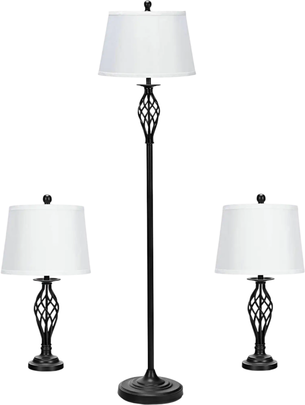2 Table Lamps 1 Floor Lamp Set with Fabric Shades