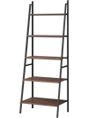 5 Tier Leaning Bookshelf Wood Metal Bookcase