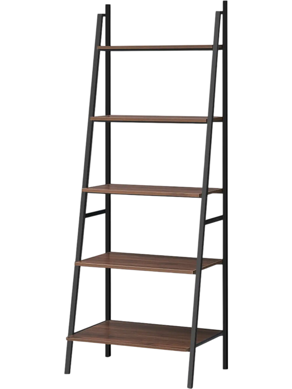 5 Tier Leaning Bookshelf Wood Metal Bookcase