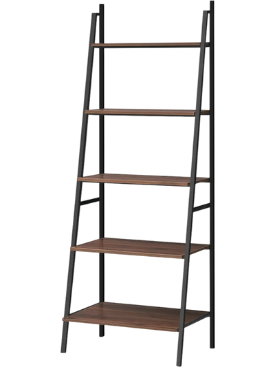 Costway 5 Tier Leaning Wood Metal Bookshelf Bookcase 13089476 New