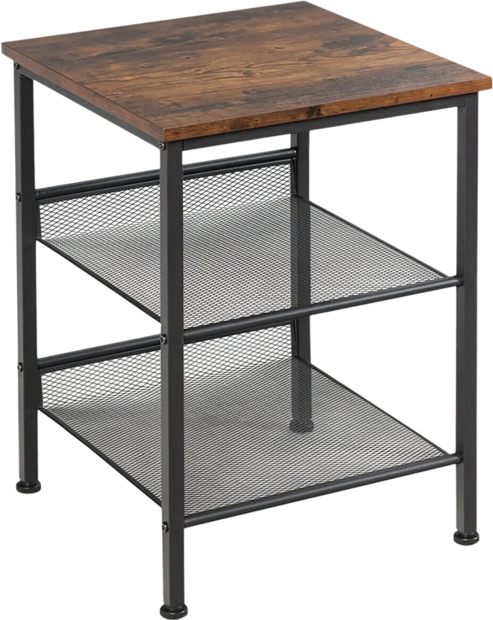 3-Tier Industrial End Table with Mesh Shelves and Adjustable Shelves