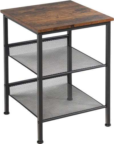 Costway 3-Tier Industrial End Table w/ Mesh Adjustable Shelves 46015328 New