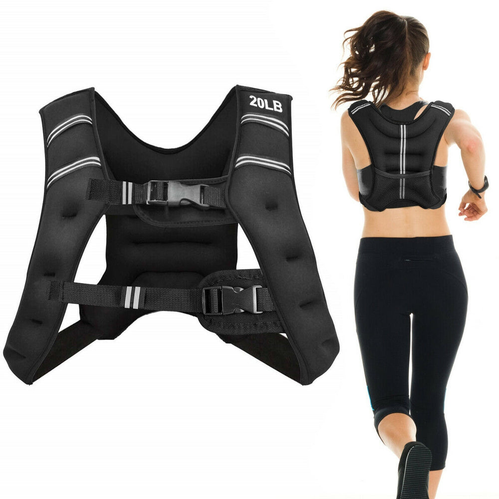 Adjustable 20 lbs training weight vest with breathable material and reflective strips, perfect for running and workouts.
