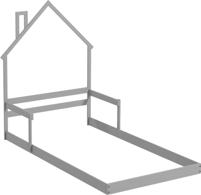 Costway Twin Floor House Bed w/ Chimney Headboard Handrail Gray 562798431 New