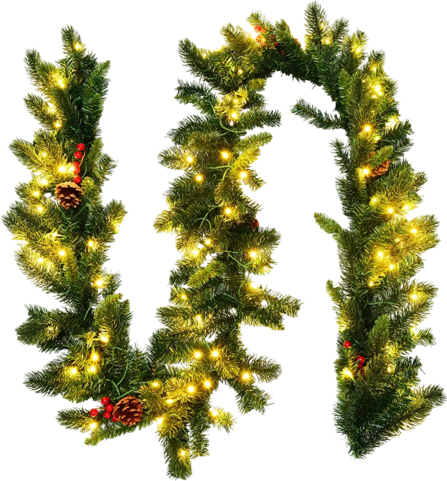 Costway 9' Pre-Lit Artificial Christmas Garland w/ Red Berries LED 37420195 New