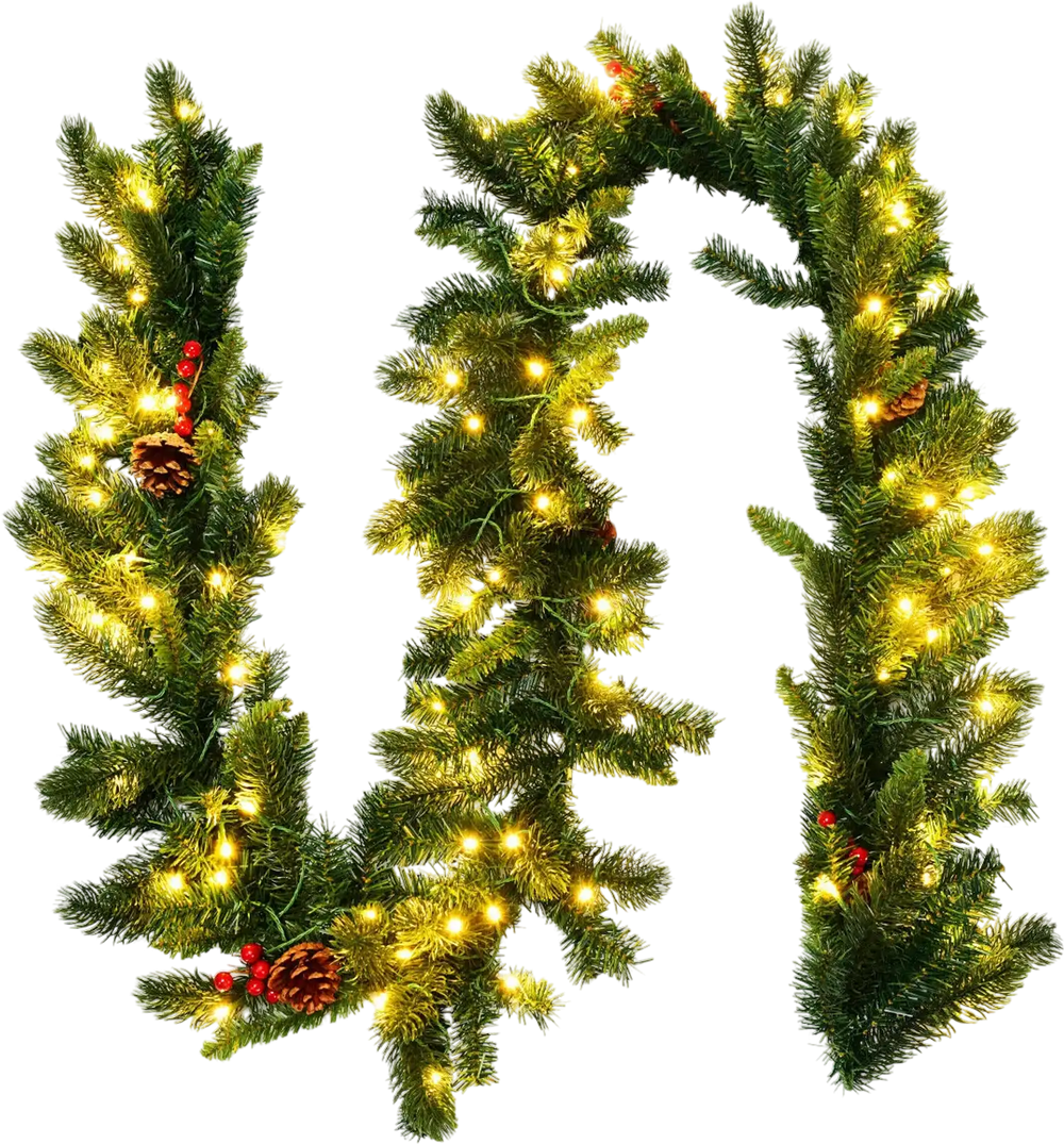 9 Feet Pre-lit Artificial Christmas Garland Red Berries with LED