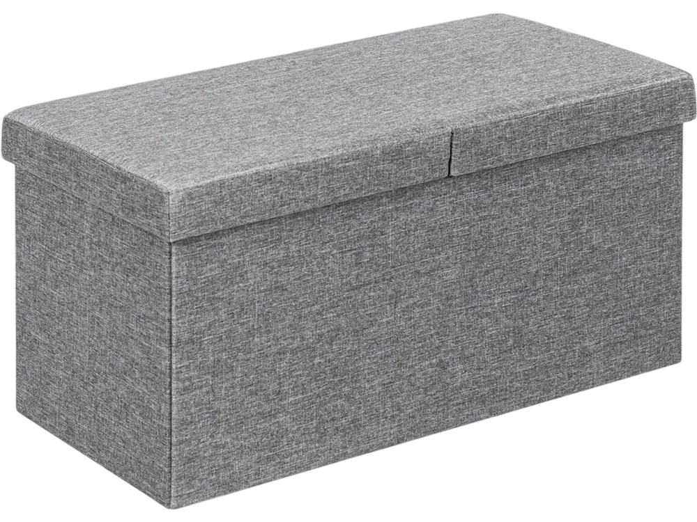 Light gray 30-inch folding storage ottoman with lift top, sturdy MDF frame, and spacious interior for organizing.