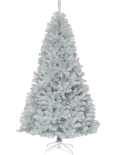 Costway 7.5' Hinged Unlit Artificial Silver Tinsel Christmas Tree 34519028 New