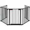 5-panel adjustable black fireplace fence made of heavy-duty steel, ideal as a baby gate or pet playpen for indoor use.